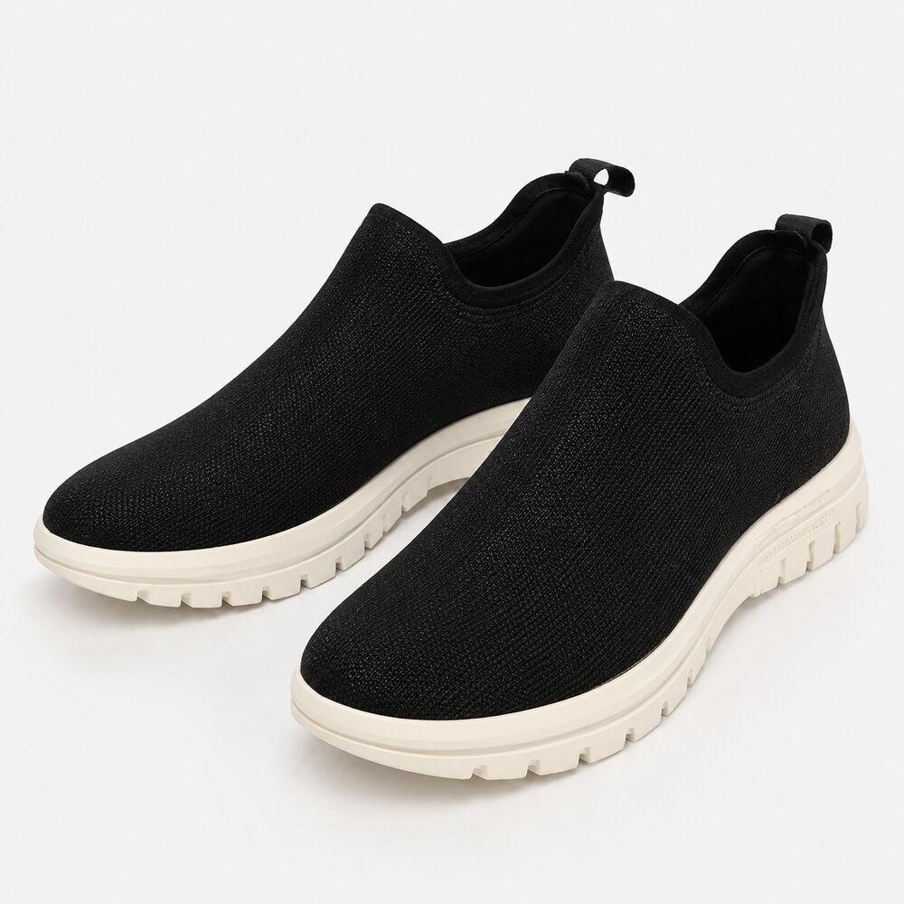 J&M Black Waterproof Knit Slip On Sneakers Lug Sole Womens 11M Casual Shoes NWT